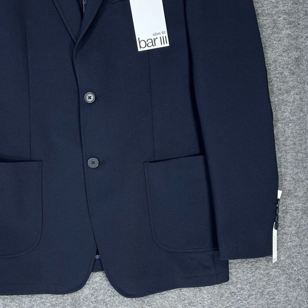 Bar III Sport Coat Mens 40L Navy Blue Slim Fit Knit Stretch Two-Button MSRP $295 - Picture 3 of 16